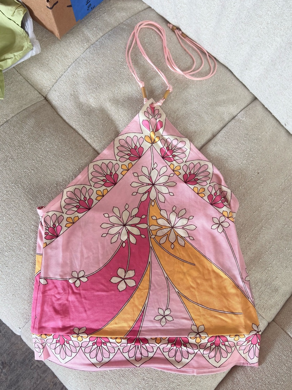 Banana Republic Pink and Yellow Floral Print Halter Top NWOT